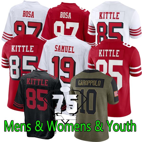 

#85 george kittle 97 nick bosa 5 trey lance football jersey fred warner brandon aiyuk jimmy garoppolo deebo samuel raheem mostert joe montan, Black;red