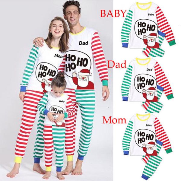 

family matching christmas clothing outfits pajamas set xmas mother daughter color stripe print nightwear sleepwear suit lj201111, Blue