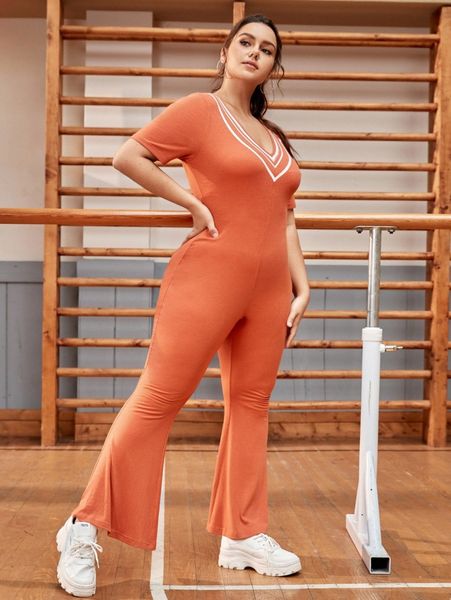 

plus chevron print flare leg jumpsuit x9be#, Black