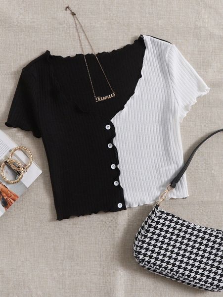 

two tone lettuce trim tee f2nd#, White