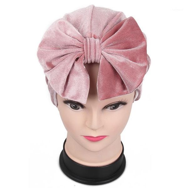 

foxmother 2020 new fashionable winter black pink bow velvet turban hats chemo caps muslim women1, Blue;gray