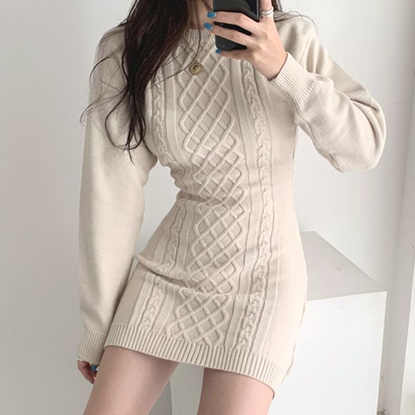 

new elegant the 2021 neck knitted nervus ladies'dress winter long sleeves thin chic mesh dress gnsy, Black;gray