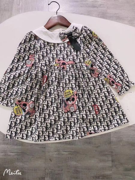 

girls fall dress long sleeve kids dress with bow, Red;yellow