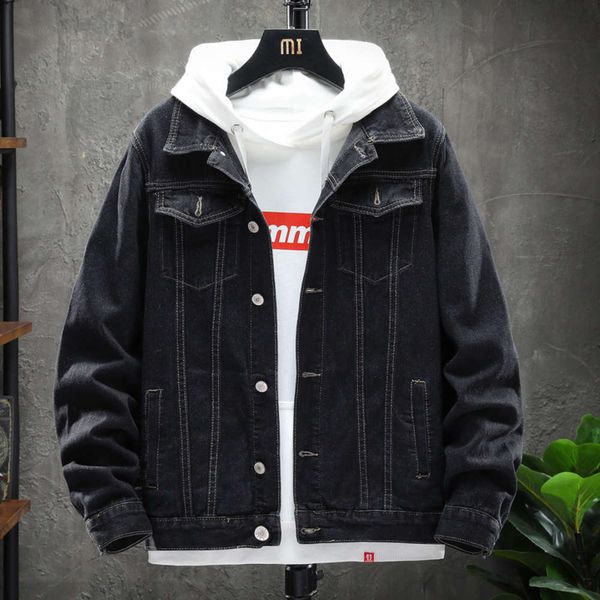 

autumn and winter 2020 new korean perforated jeans slim handsome casual coat men's jacket, Black
