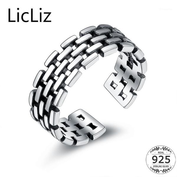 

licliz antique silver adjustable open ring 925 sterling wide band rings women mens braided ring hollow wedding band 2017 lr03301, Golden;silver