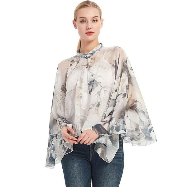 

polyester scarfs shawl poncho sunscreen scarf women sun protection shawl soft beach bikini cover flower printed, Blue;gray