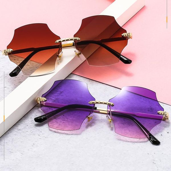 

sunglasses 2021 frameless irregular eight-sided color metal fashion retro travel driving women glasses, White;black
