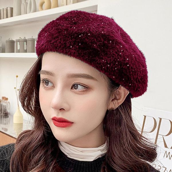 

berets ht3339 for women autumn winter hat sequins beret elegant beanies artist painter french, Blue;gray