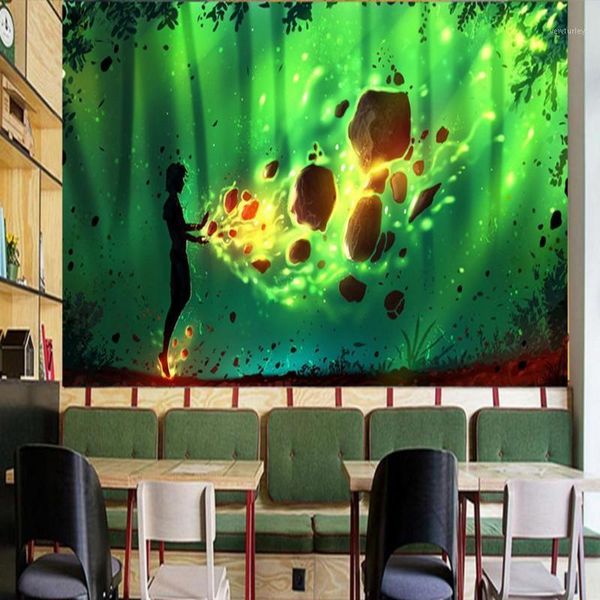 

wallpapers dropship custom po wallpaper hand painted creative green mural tooling living room background wall ktv el wallpaper1