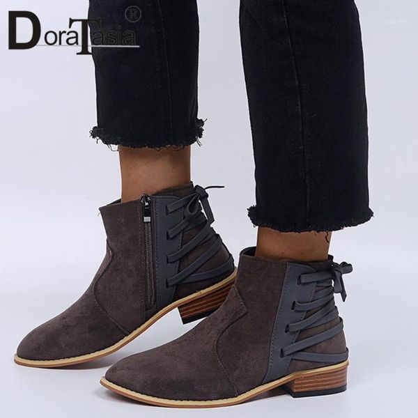 

doratasia big size 35-43 new fashion ladies chunky heels boots casual party boots women zip cross tied ankle shoes woman1, Black