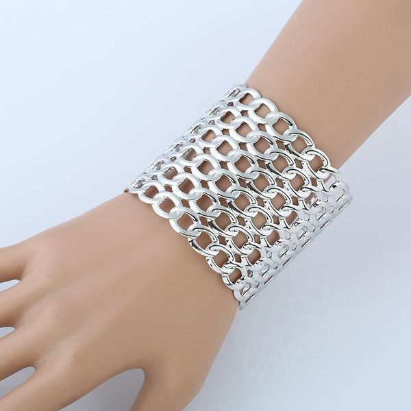 

bonlavie fashion retro exaggerated metal interlocking wide-brimmed punk fashion temperament bracelet, Black