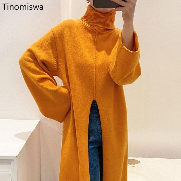 

elegant knit dress women korean chic robe winter clothes temperament long sleeve turtleneck vestidos split maxi dresses a263, Black;gray