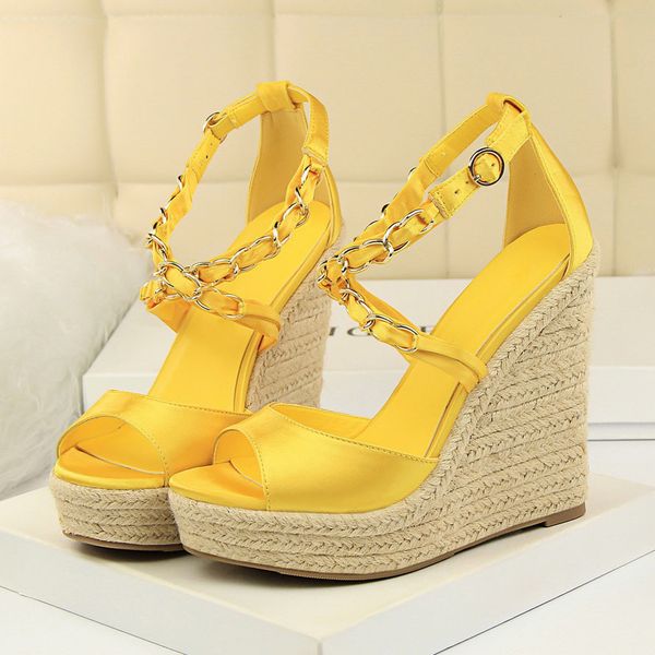 

women 13cm high heels wedges 3cm platform silk sandals fetish gold silver red pumps female satin yellow heels 2020 summer shoes t200529, Black