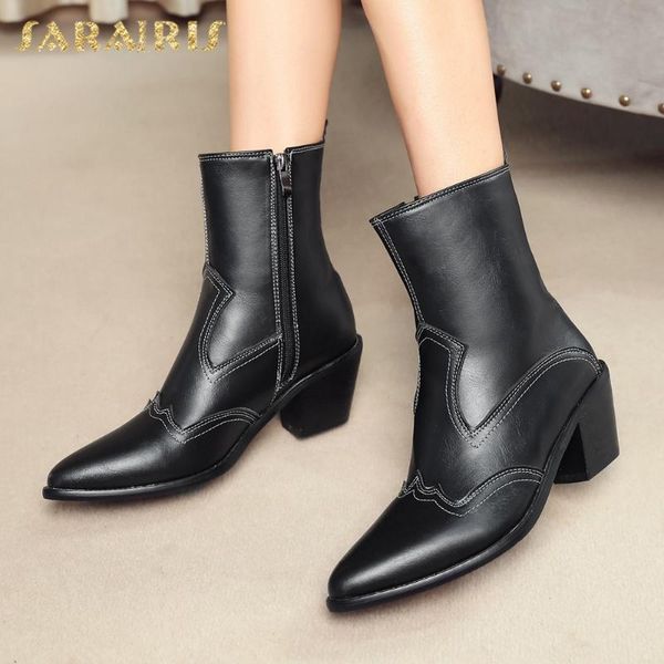 

sarairis 2020 fashion new plus size 46 high heels ankle boots women shoes zip up pointed toe spring autumn shoes ladies boots, Black