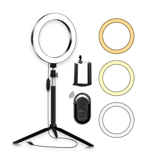 

flash heads portable 20cm/8 inch diammable 3200k-5500k bi-color ring lamp studio video selfie led light with tabletripod stick1