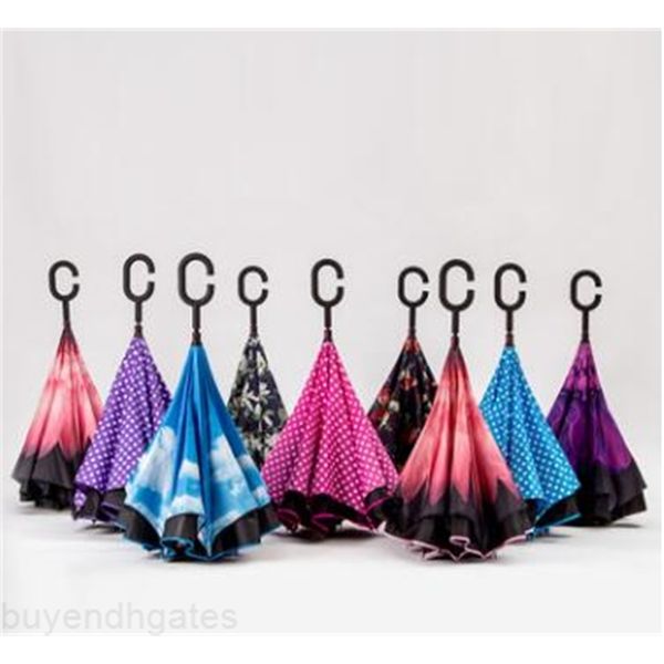 

50pcs inverted umbrella sun rain long-handle umbrella reverse windproof umbrellas c handle enlarge reinforcement paraguas