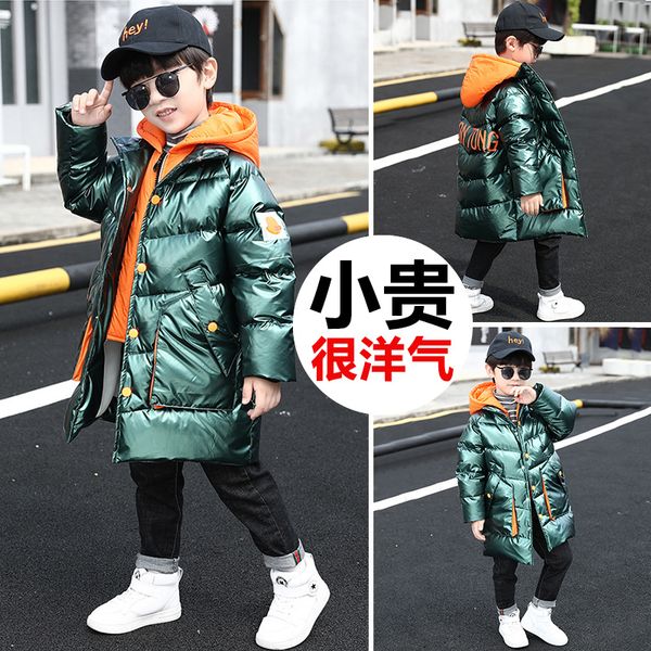 

winter thickened padded 2020 new children boys' foreign style cotton clothes adding down middle, Blue;gray