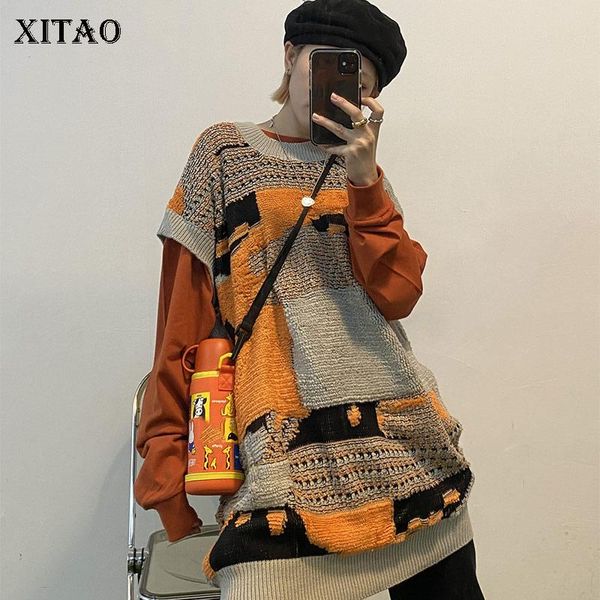 

xitao knitted sweater vintage pattern sleeveless fashion new women 2020 autumn elegant minority loose casual sweater zp2466, White;black