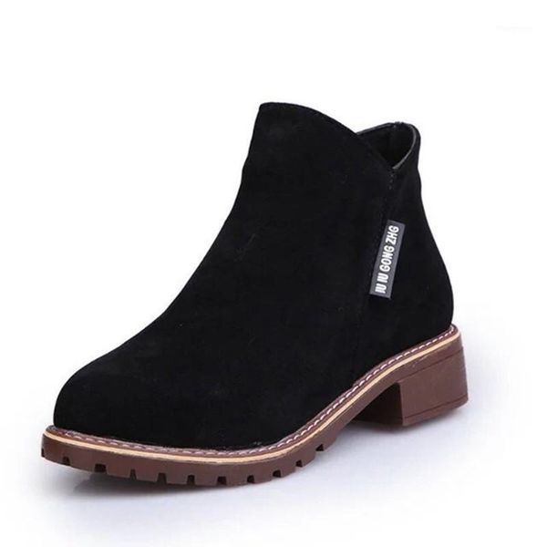 

2020 winter boots large size boots round head frosted suede ankle and nude casual1, Black