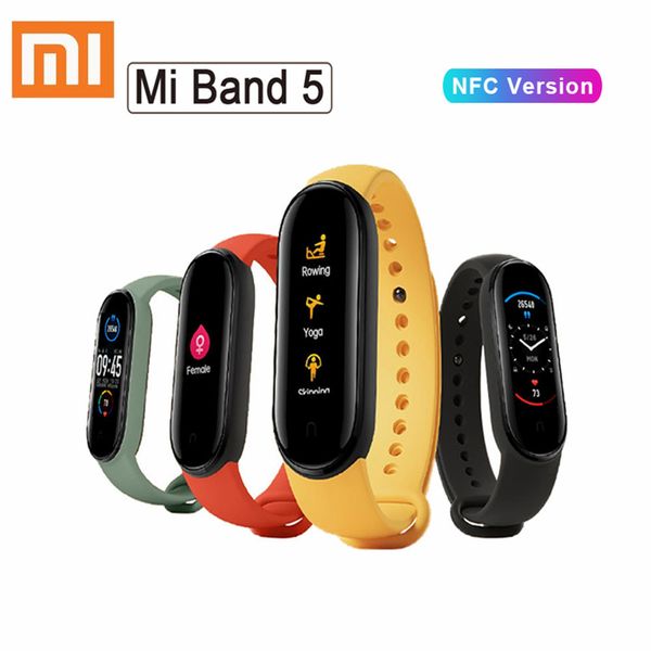 

original xiaomi band 5 nfc smart bracelet 1.1" amoled screen heart rate fitness tracker bluetooth 5.0 waterproof mi band5