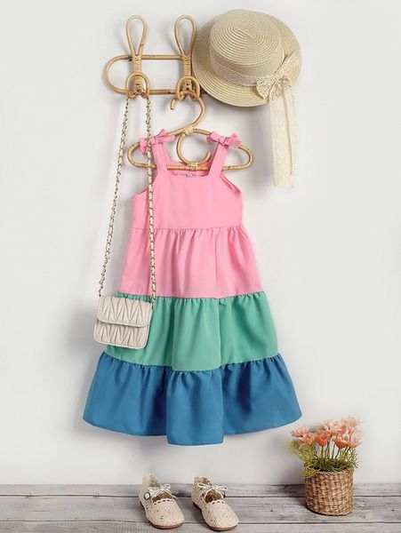 

toddler girls cut and sew bow shoulder ruffle hem dress she, Red;yellow