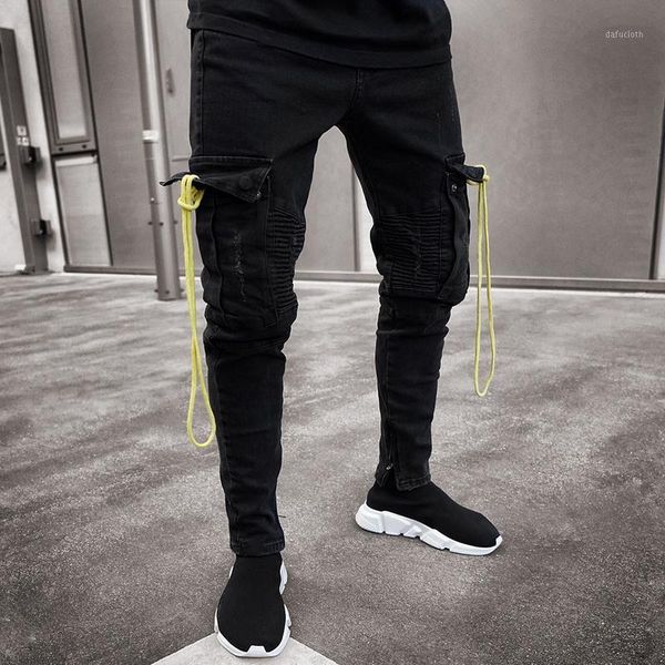 

autumn streetwear zipper pencil jeans pants denim jeans pocket men casual denim pant stretch trouser pantalon homme1, Blue