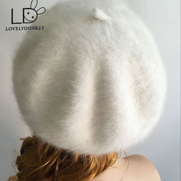 

lovelydonkeywomen plush mink cashmere beret ladies hand knitting hats winter warm knitting cap m257 201012, Blue;gray
