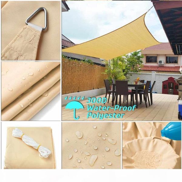 

300d waterproof sun shade polyester square rectangle shade sail garden shelter canopy swimming camping hiking yard sail awning