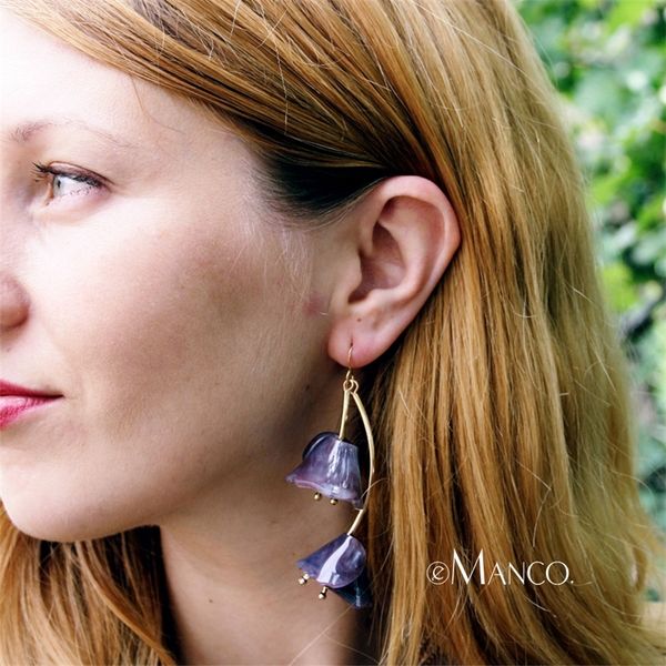 

emanco morning glory acetate dangle earrings elegant lovely transparent vintage flowers long earrings for women summer style y200323, Golden