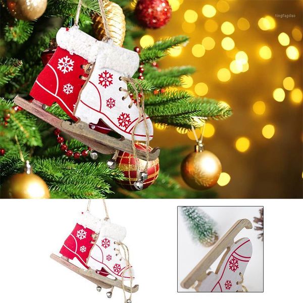 

ski shoes pendant christmas skates pendant xmas tree ornament unique creative wooden colorful painting home decor1
