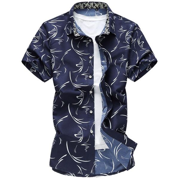 

men's casual shirts fashion brand summer mens cotton breathable print business short sleeves man plus size 7xl clothing, White;black