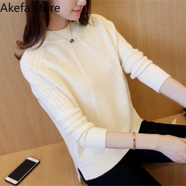

women's sweaters autumn and winter korean-style long-sleeved pullover sweater loose short thick split coat, White;black