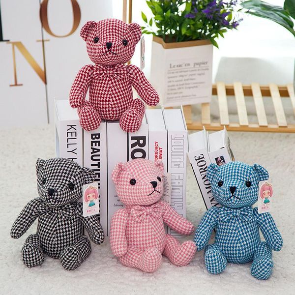 

22-28 cm kawaii lattice bear plush toy stuffed soft lovely couple bear bolls for children birthday gift