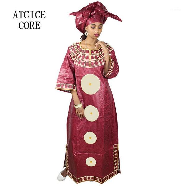 

african dresses for woman bazin riche embroidery design long dress la1121, Red