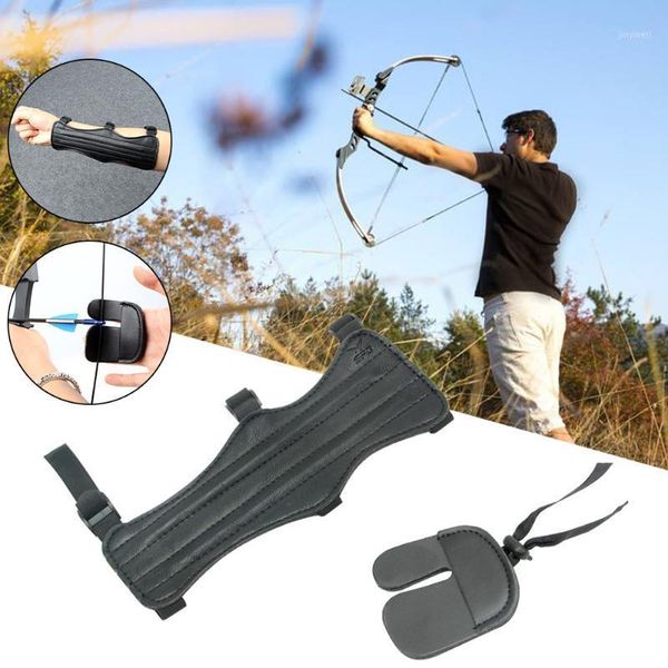 

bow and arrow arms archery fingers shooting protective gear recurve bow armguard finger set1, Black;gray
