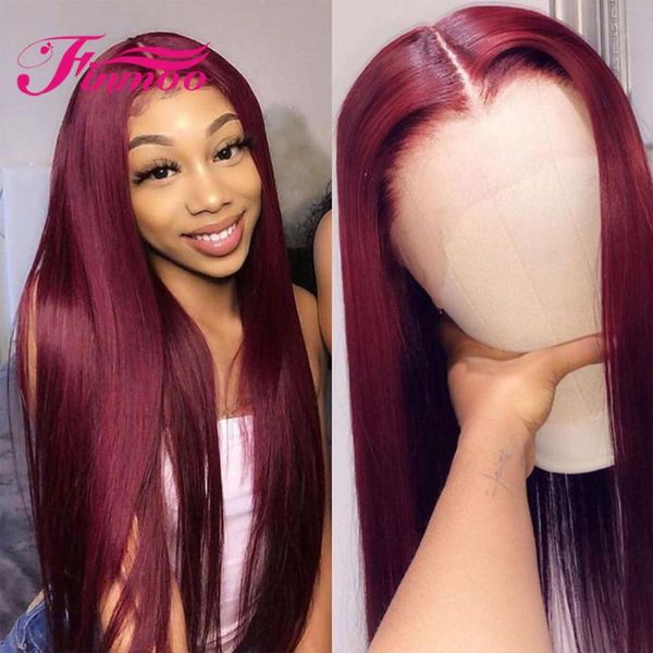 

lace wigs #99j burgundy color part front wig straight peruvian remy hair for women human pre plucked transparent, Black;brown