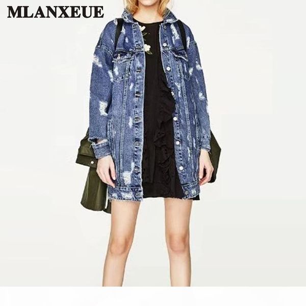 

2018 джинсовые куртки женщины hole boyfriend стиль с длинным рукавом vintage джинсы куртка джинсовая куртка сыпучие весна осень denim пальто, Black;brown