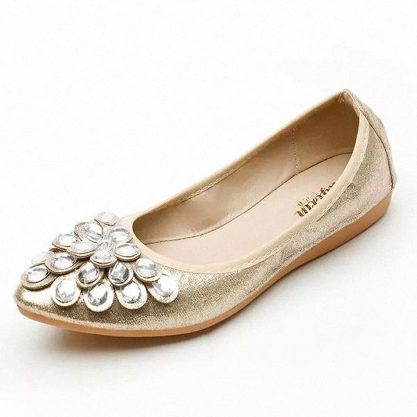 

women crystal ballet shoes gold silver pointed toe rhinestone flats soft breathable slip-on flat doll shoes comfortable loafers #068s