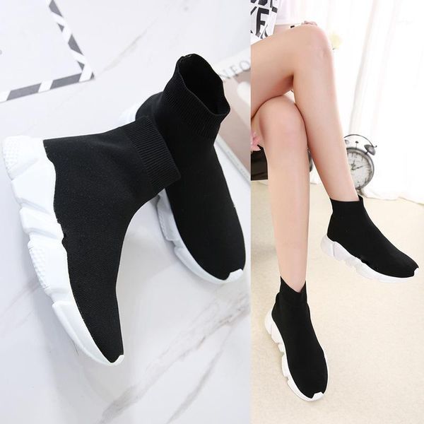 

43 44 super big size knitting ankle boots autumn winter elastic slim short boots wedges platform botas feminina botines y5941, Black