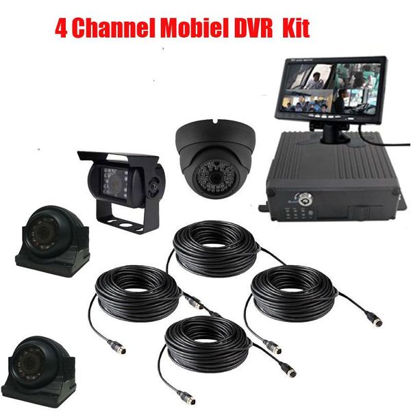 

4 channel mobiel dvr kit for bus truck car security 4*720p ahd front side rear view cameras 7 inch lcd monitor