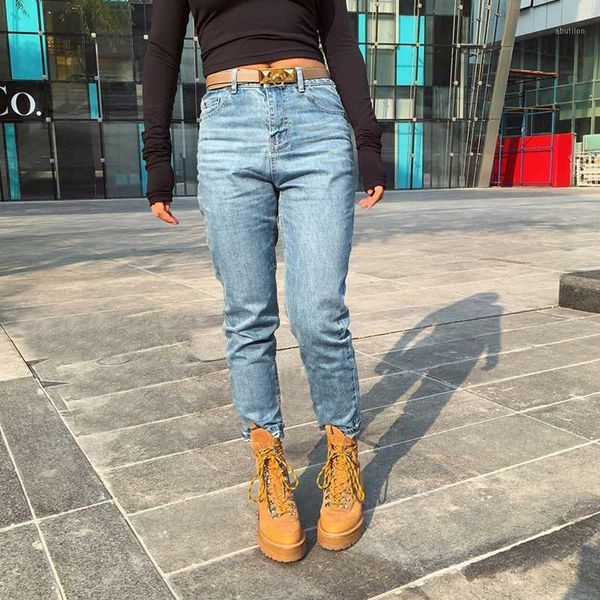 

women's jeans spring one piece casual women high waist loose straight light washed blue retro denim pants for winter1