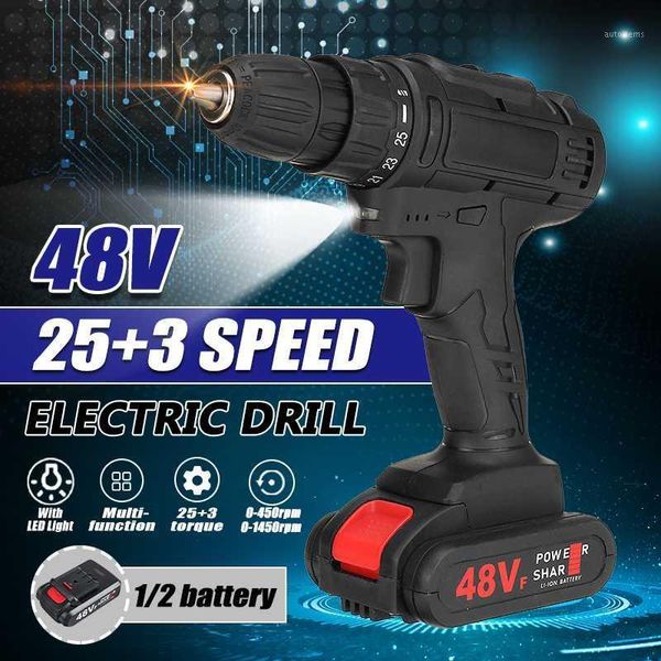 

cordless electric impact drill screwdriver 25+3 torque 48v rechargeable dual speed power tools with 2 battery1