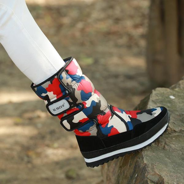 

esov women's mid-calf boot winter shoes fashion camouflage warm wool ladies snow boots shoes women winter boots rubber sole shoe, Black