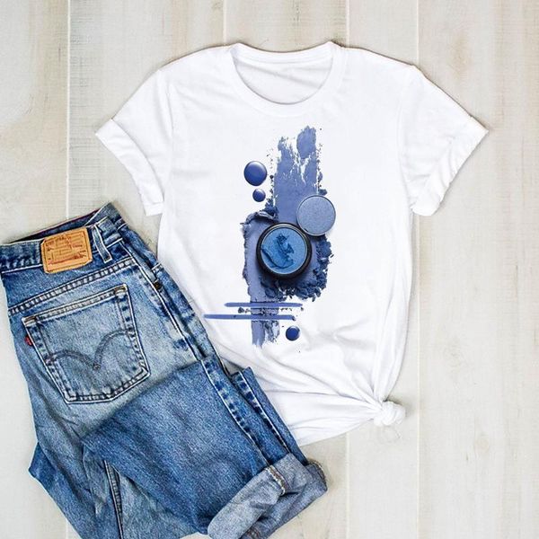 

women print fashion 90s casual elegant 3d color lady graphict ladies clothes tee female tshirt womens shirt clothing t-shirt, White