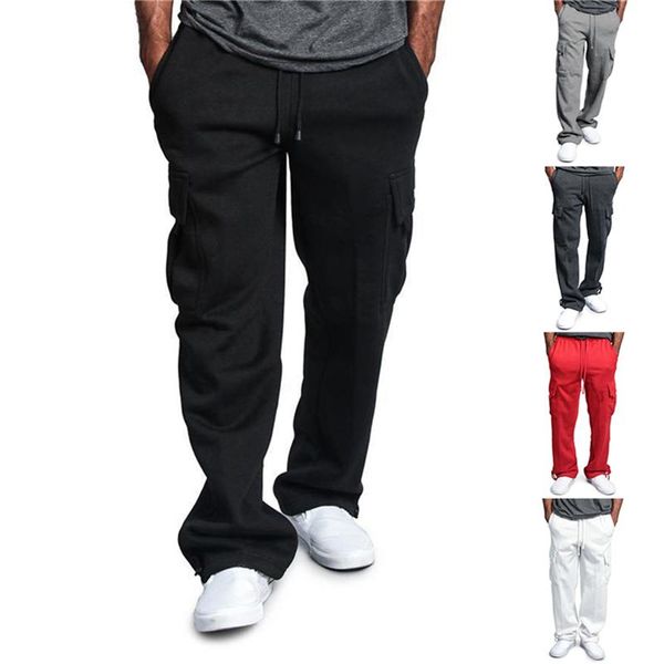 

fashion overalls pants men sweatpants loose baggy joggers track pants casual pocket sport trousers male clothes, Black