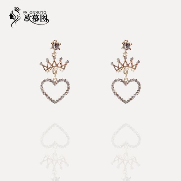 

hoop & huggie love crown style earrings, Golden;silver