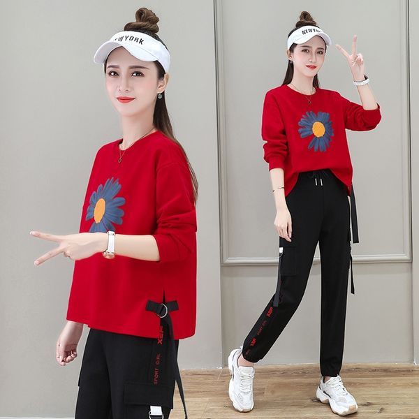 

autumn 2020 new fashion spring casual sweater two sets women's autumn 2020 new set fashion women's spring t-shirt t-shirt casual s, Gray