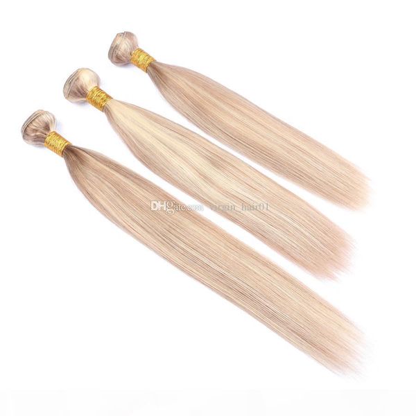 

piano #27 613 highlight human hair bundles 3pcs silk straigh ombre honey blonde piano mix color virgin brazilian human hair wefts extensions, Black;brown