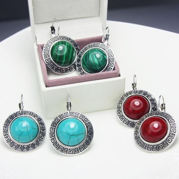 

stud blue earrings vintage big earring with stones leverback tibetan silver red green round for women jewelry, Golden;silver