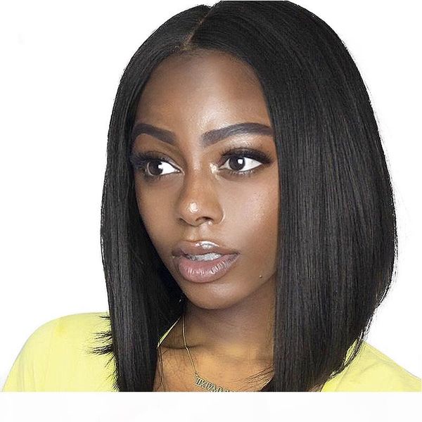 

brazilian non-remy hair short bob lace front wigs human hair silky short straight full lace wigs with baby hair natural color pre plucked ha, Black;brown